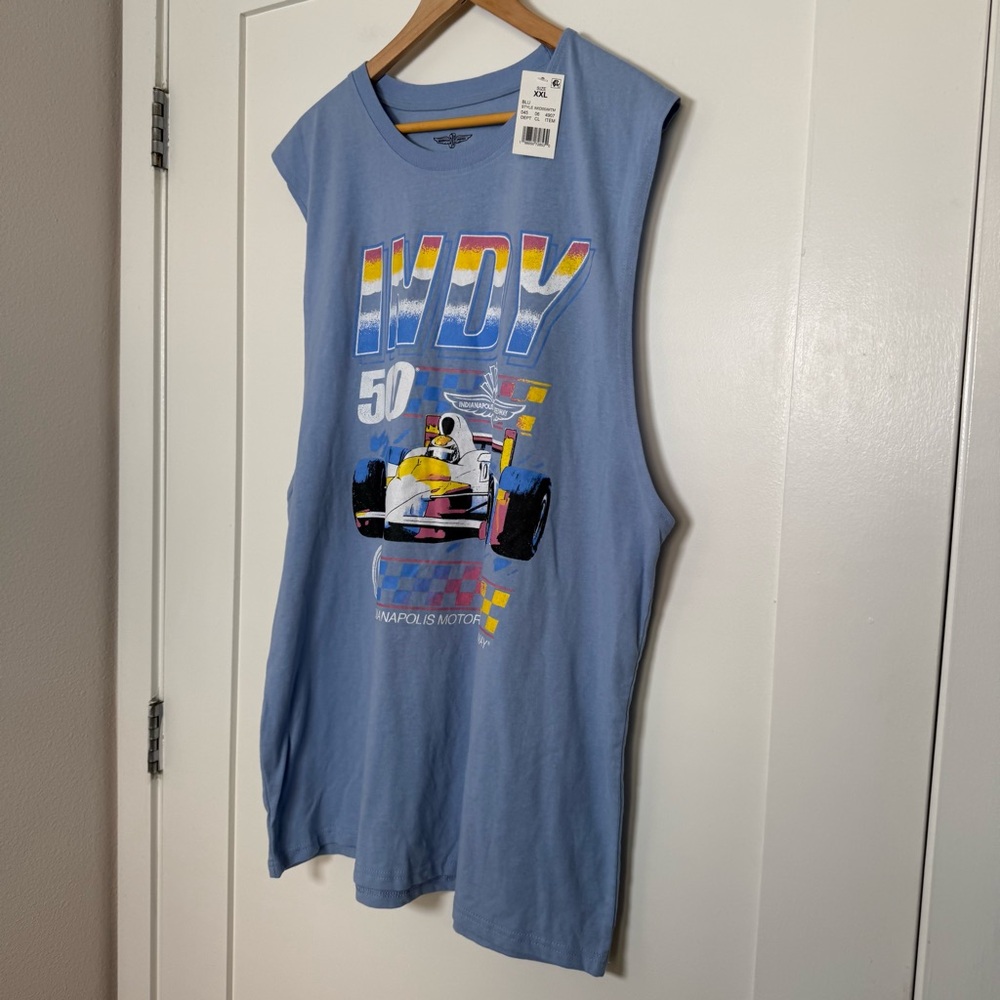 NWT Indy 500 Mens Tank Top Size 2XL Blue Indianapolis Motor Speedway Cars Race - Picture 2 of 9